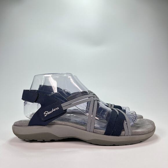 Skechers Reggae Slim Blue Gray Adjustable Comfort Memory Foam Shoe Womens Size 9 - Picture 1 of 10